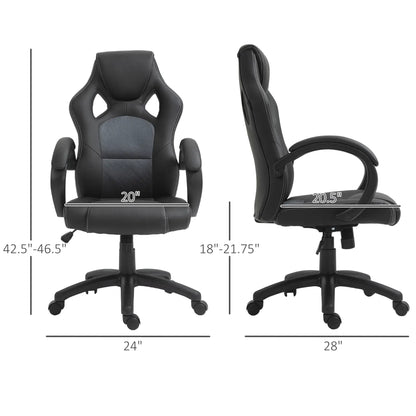 Chaise de jeu de course, Roues pivotantes, Appuie-tête rembourré, Fonction d'inclinaison, Gris