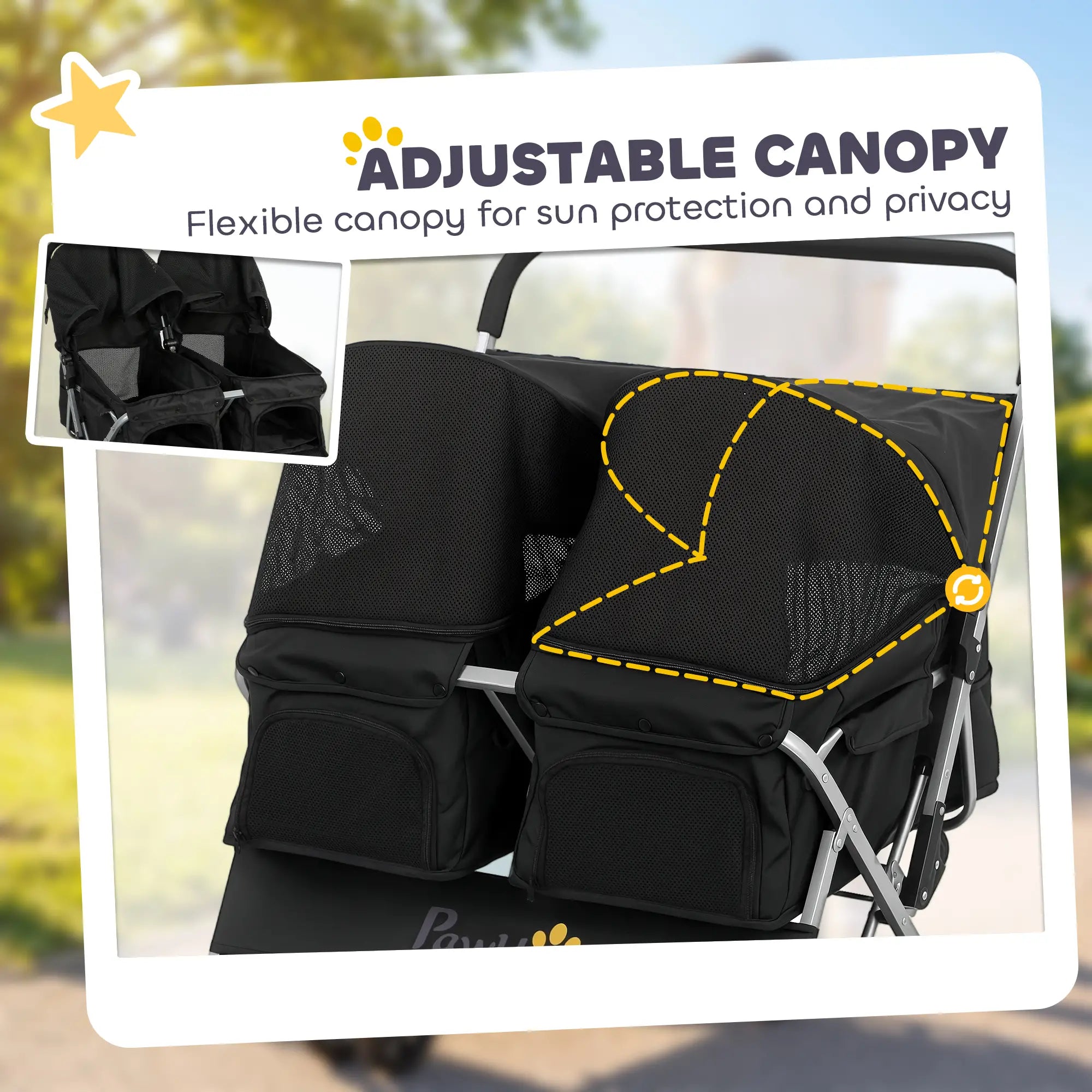 Double Pet Stroller, Foldable Dog Stroller with 2-Seater Carrier, Sunshade, Removable Pad, Safety Belt, Storage Basket Dog Bike Trailers & Strollers at Gallery Canada