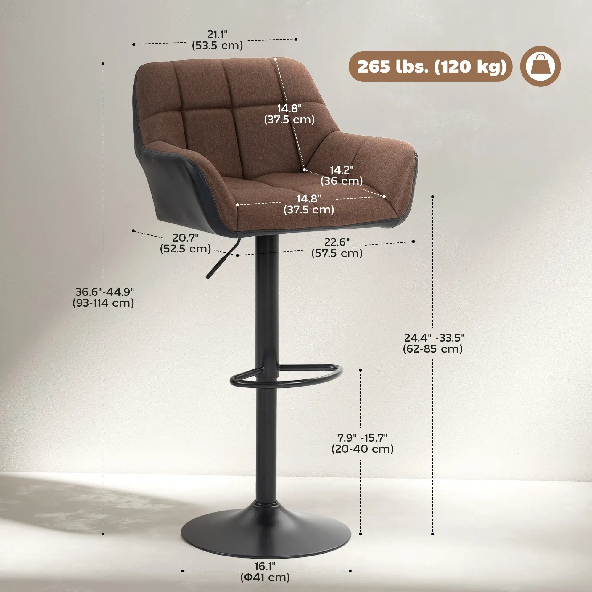 Adjustable Swivel Barstools Set of 2, with Footrest Armrests, Brown Bar Stools at Gallery Canada