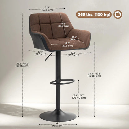 Adjustable Swivel Barstools Set of 2, with Footrest Armrests, Brown Bar Stools at Gallery Canada