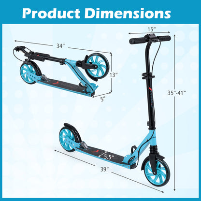 Foldable Kick Scooter With Large Light-Up Wheels, Blue