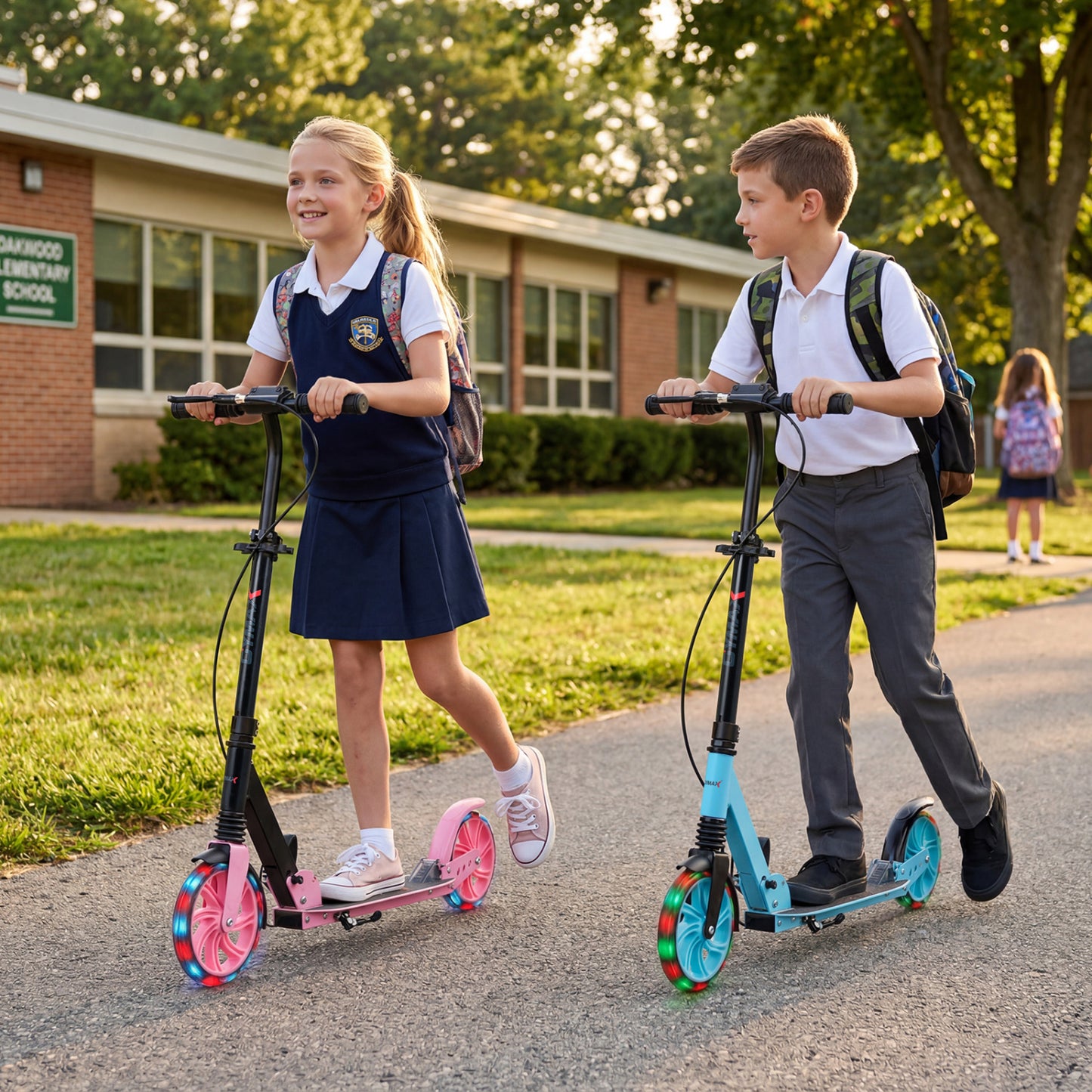 Foldable Kick Scooter With Large Light-Up Wheels, Blue