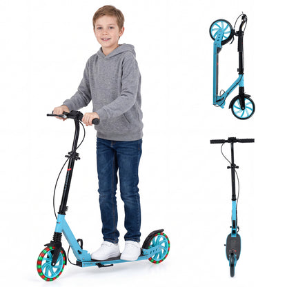 Foldable Kick Scooter With Large Light-Up Wheels, Blue
