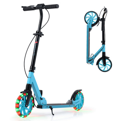 Foldable Kick Scooter With Large Light-Up Wheels, Blue