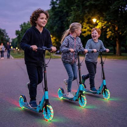 Foldable Kick Scooter With Large Light-Up Wheels, Blue
