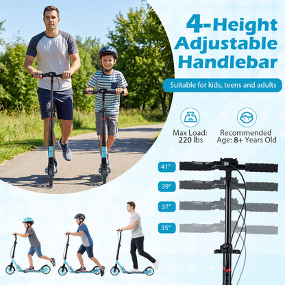 Foldable Kick Scooter With Large Light-Up Wheels, Blue
