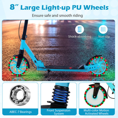 Foldable Kick Scooter With Large Light-Up Wheels, Blue