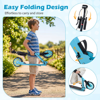 Foldable Kick Scooter With Large Light-Up Wheels, Blue