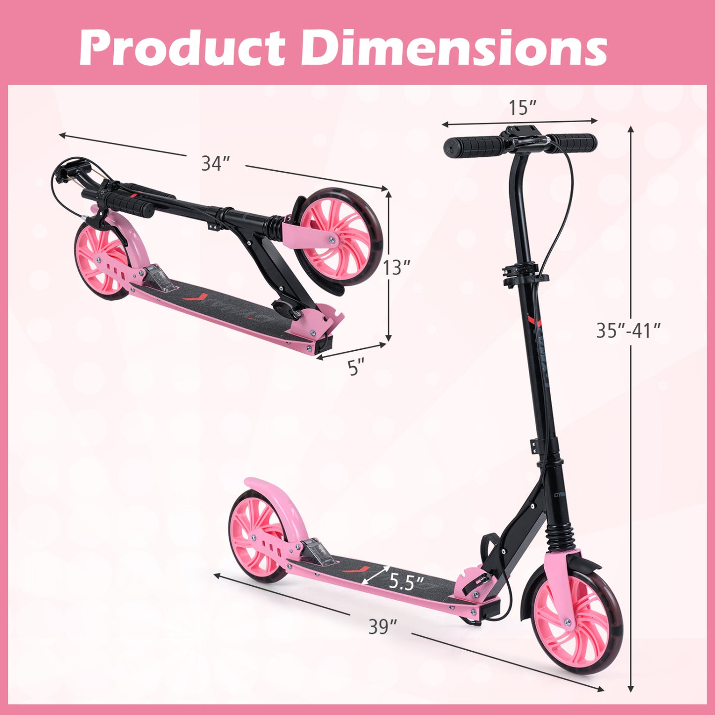 Foldable Kick Scooter, Ages 8+, Pink