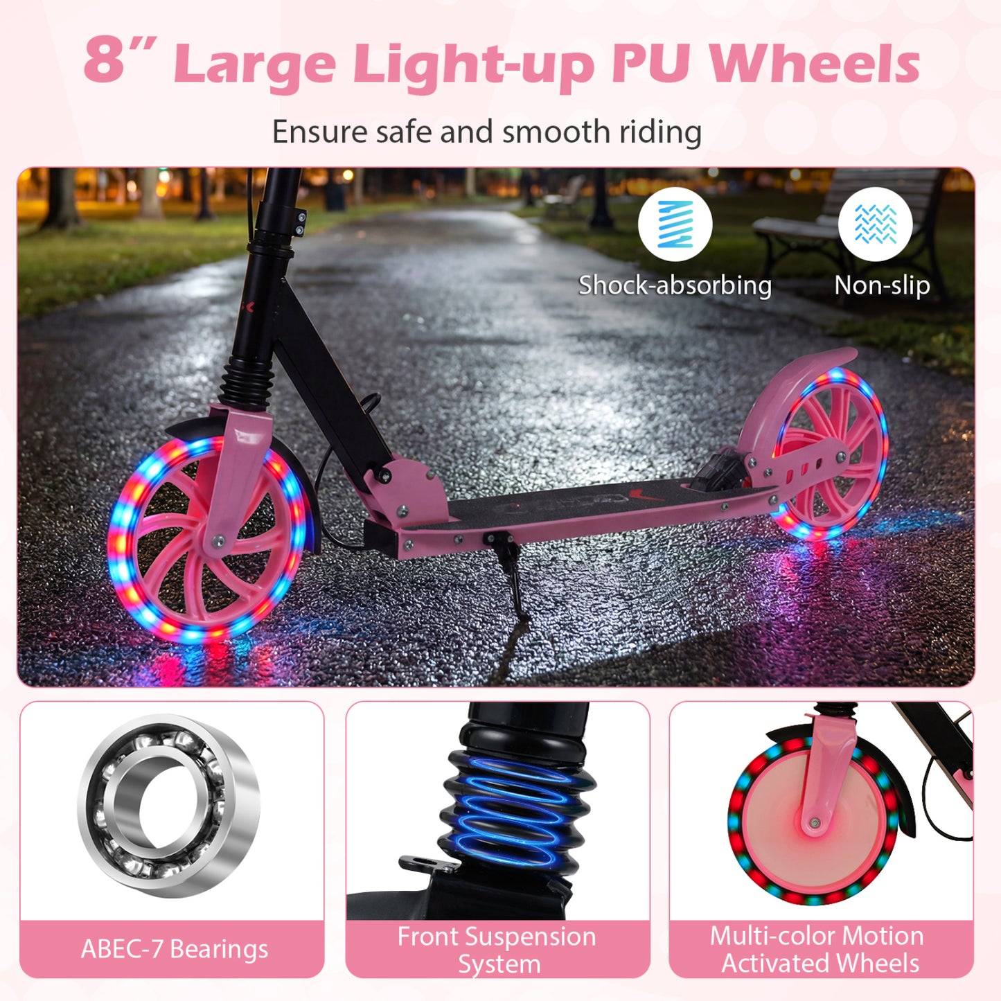 Foldable Kick Scooter, Ages 8+, Pink
