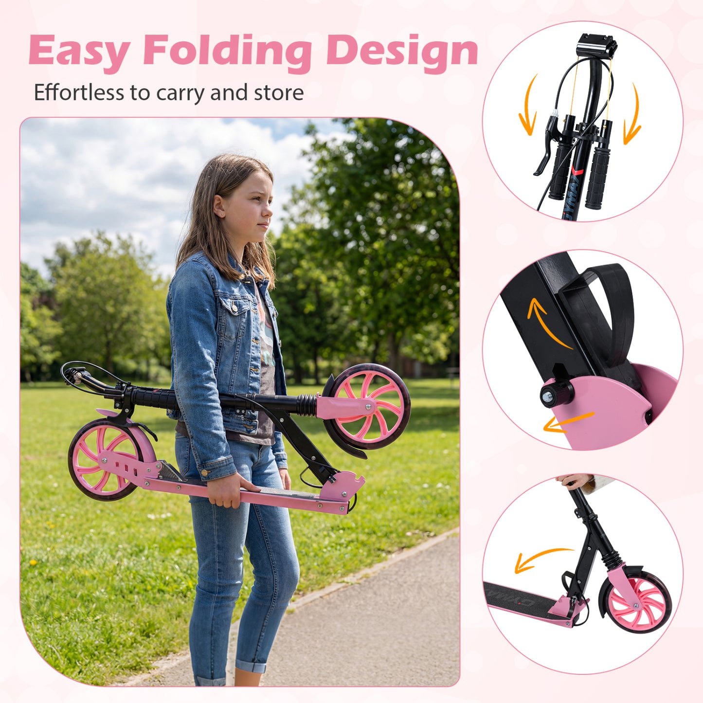 Foldable Kick Scooter, Ages 8+, Pink