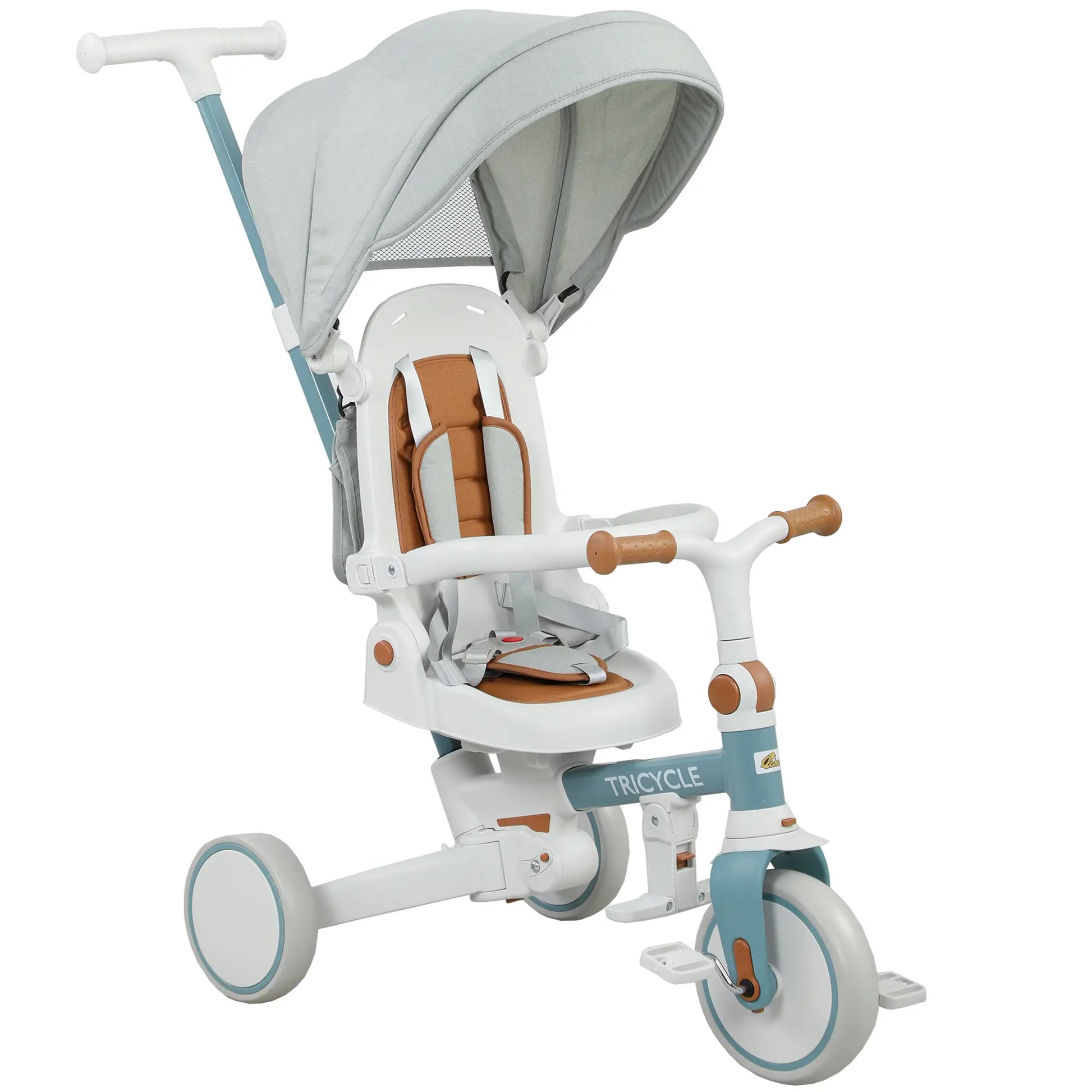 7 in 1 Toddler Tricycle, Adjustable Parent Handle, Canopy, Storage Bag, Brake, Blue Tricycles for Kids at Gallery Canada