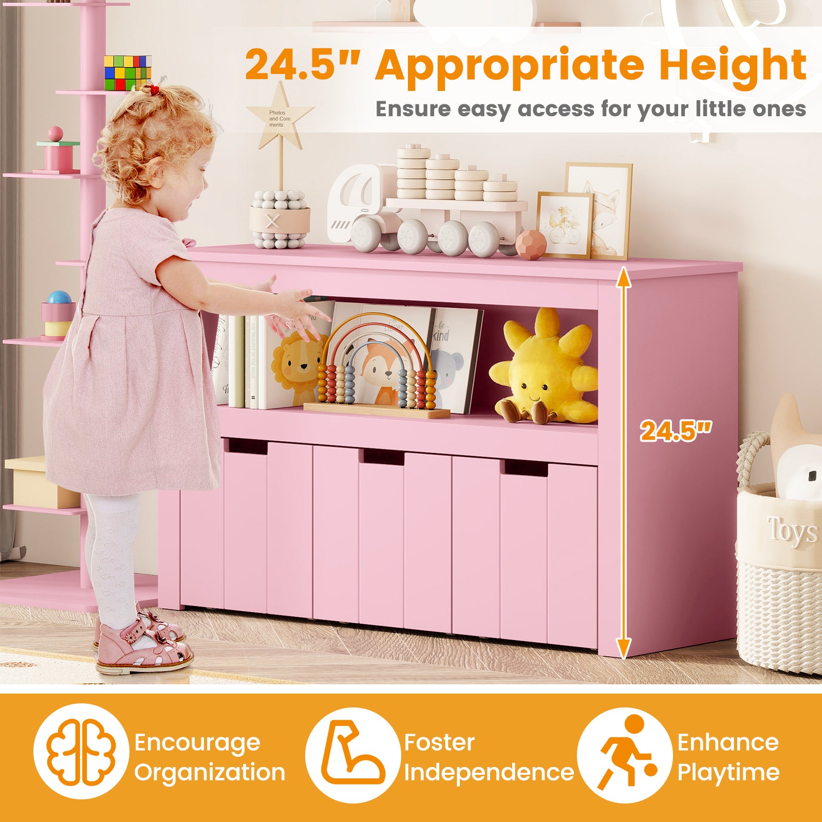 Kid Toy Storage Cabinet 3 Drawer Chest with Wheels Large Storage Cube Shelf, Pink Kids Storage at Gallery Canada