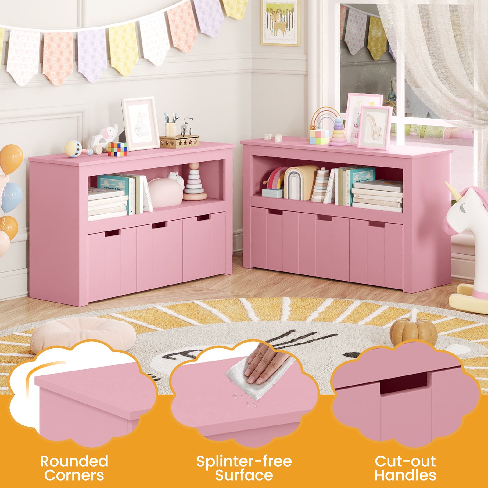 Kid Toy Storage Cabinet 3 Drawer Chest with Wheels Large Storage Cube Shelf, Pink Kids Storage at Gallery Canada