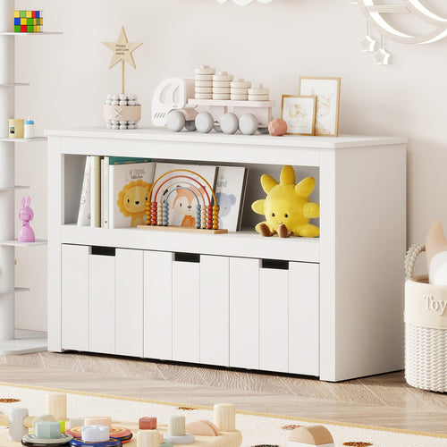 Kid Toy Storage Cabinet 3 Drawer Chest with Wheels Large Storage Cube Shelf-White\, White