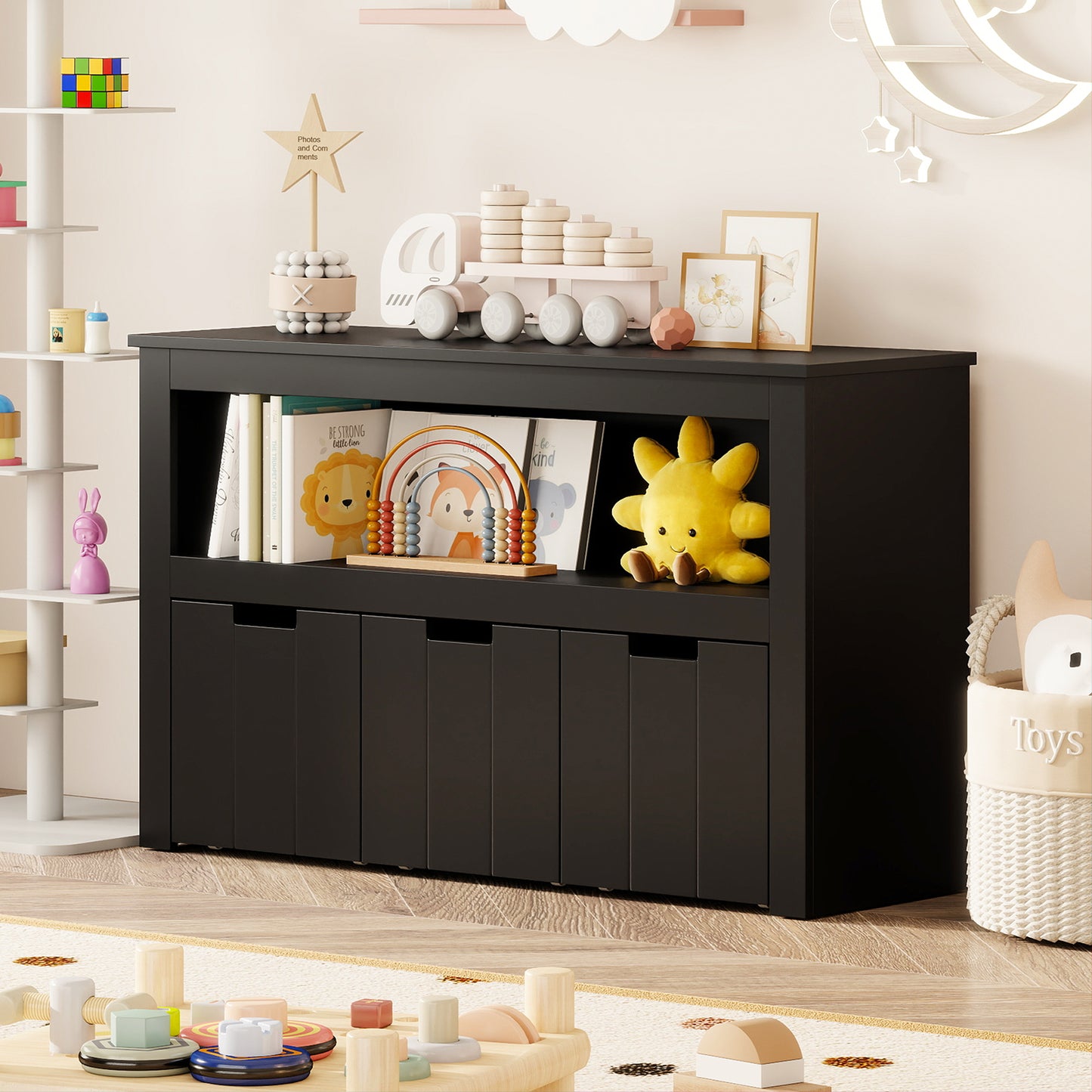 Kid Toy Storage Cabinet, 3 Drawer Chest With Wheels, Large Cube Shelf, Black Kids Storage at Gallery Canada