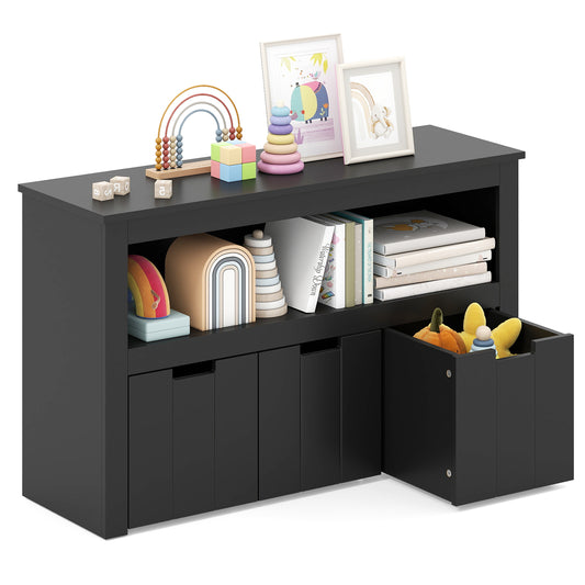 Kid Toy Storage Cabinet, 3 Drawer Chest With Wheels, Large Cube Shelf, Black Kids Storage Black at Gallery Canada