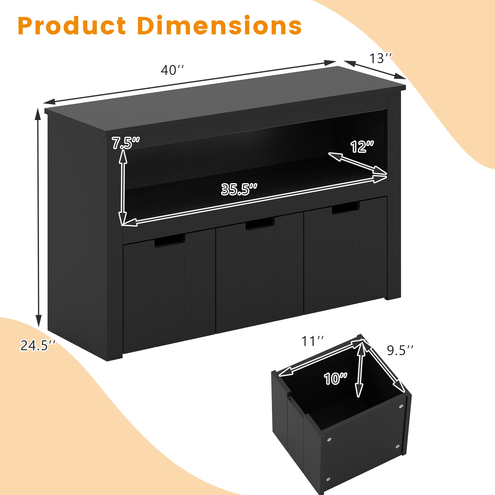 Kid Toy Storage Cabinet, 3 Drawer Chest With Wheels, Large Cube Shelf, Black Kids Storage at Gallery Canada