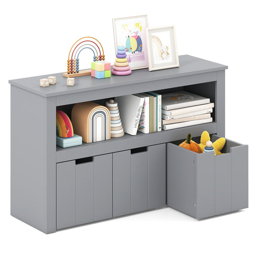 Kid Toy Storage Cabinet, 3 Drawer Chest With Wheels, Gray