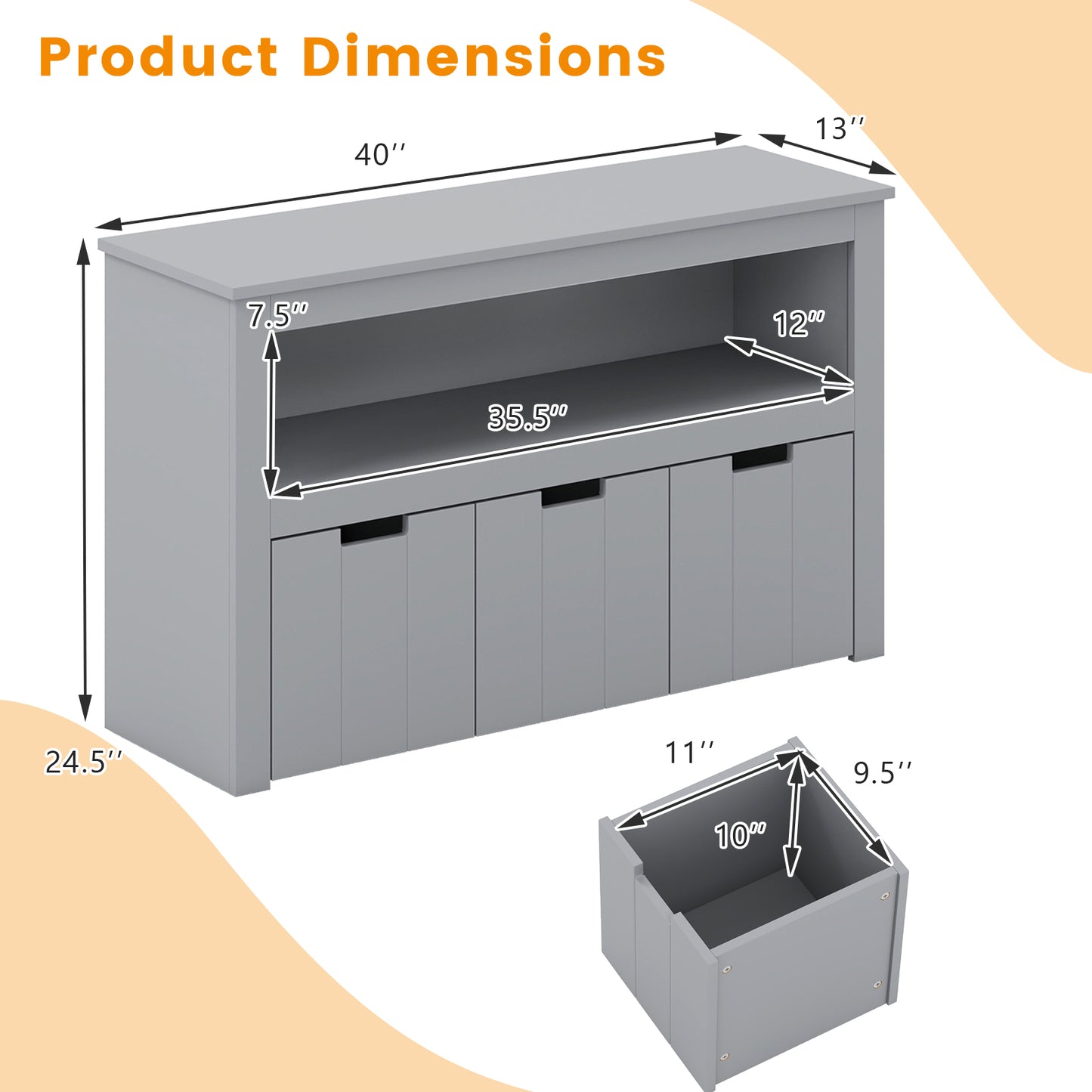 Kid Toy Storage Cabinet, 3 Drawer Chest With Wheels, Gray Kids Storage at Gallery Canada