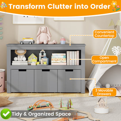 Kid Toy Storage Cabinet, 3 Drawer Chest With Wheels, Gray Kids Storage at Gallery Canada