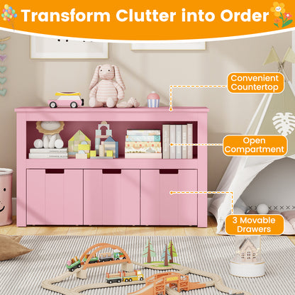Kid Toy Storage Cabinet, 3 Drawer Chest With Wheels, Large Cube Shelf, Pink Kids Storage at Gallery Canada