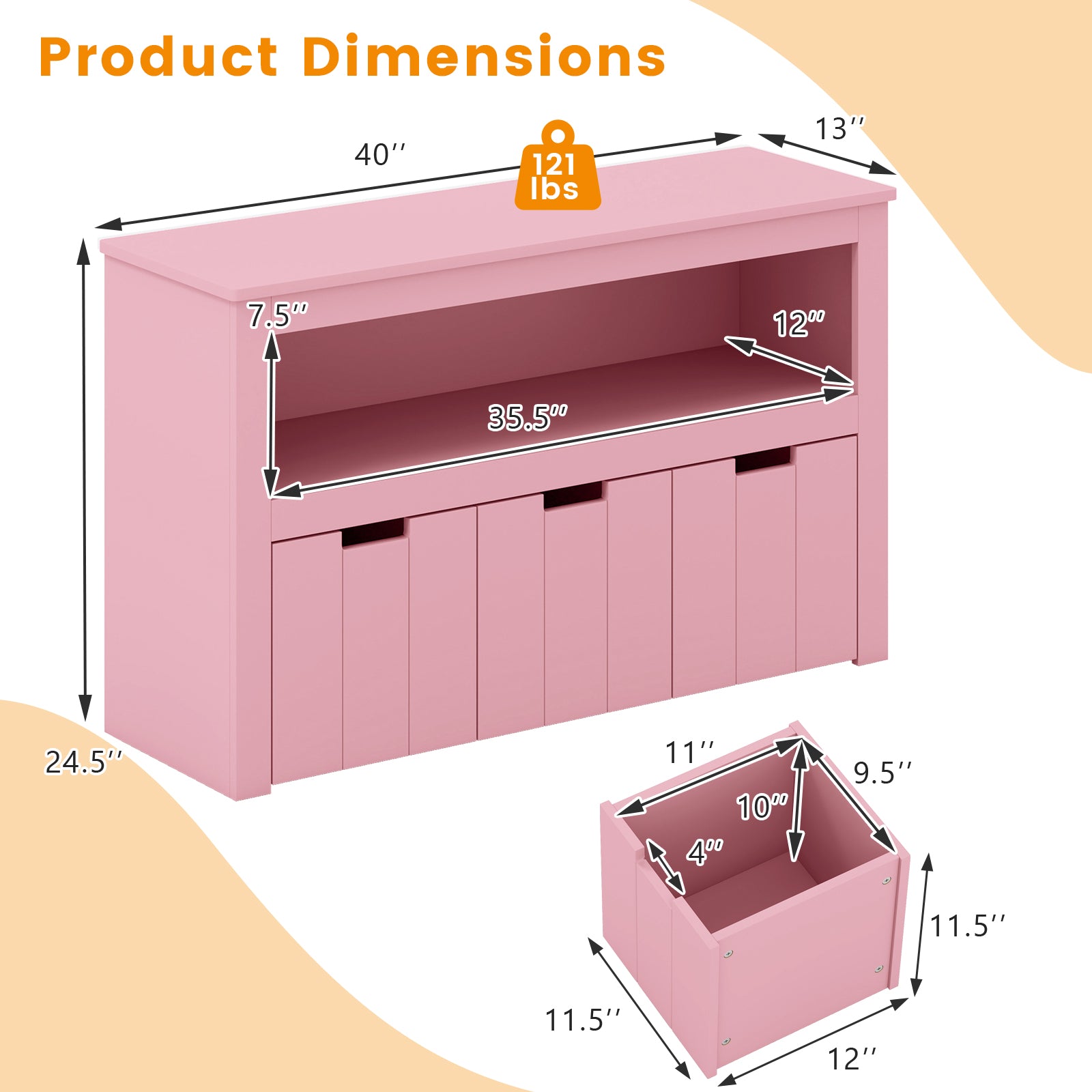Kid Toy Storage Cabinet, 3 Drawer Chest With Wheels, Large Cube Shelf, Pink Kids Storage at Gallery Canada