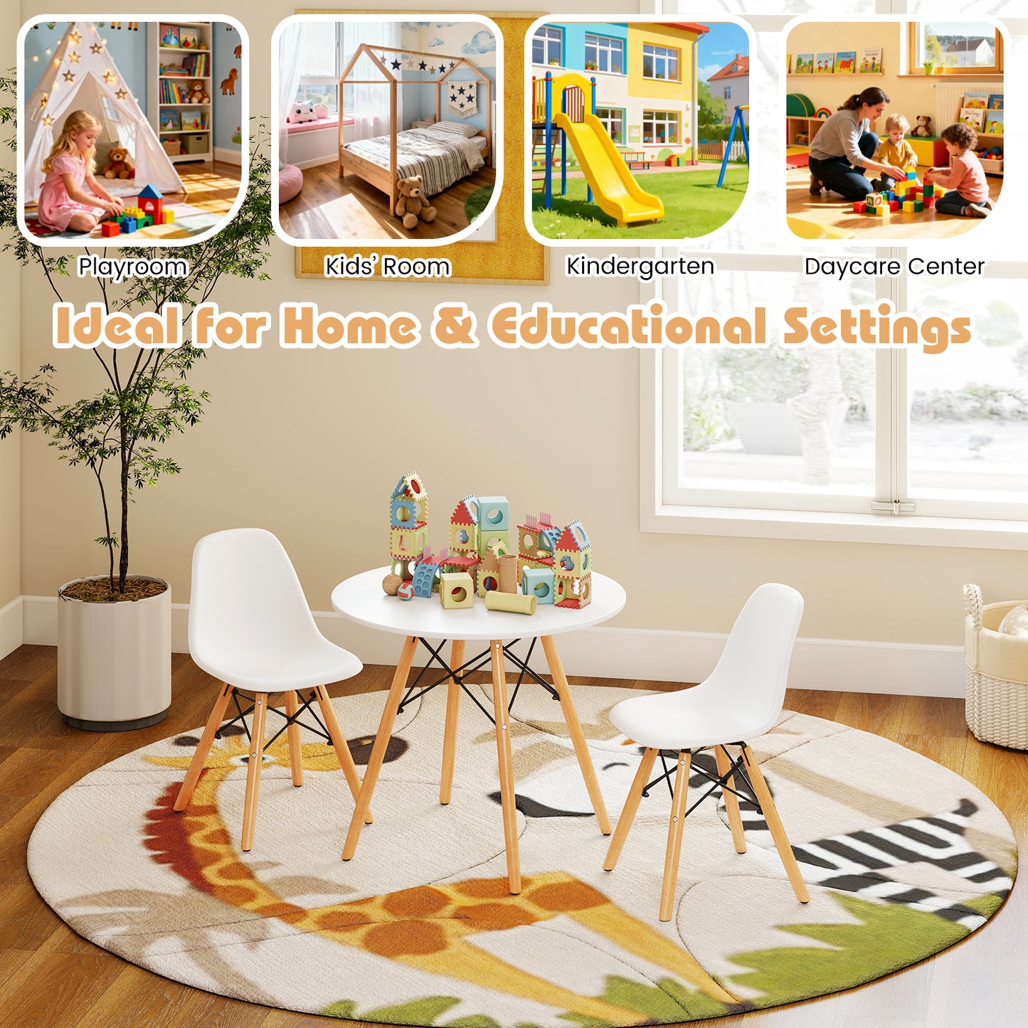 Kids Dining Table Set, 2 Armless Chairs, White Kids Table & Chair Sets at Gallery Canada
