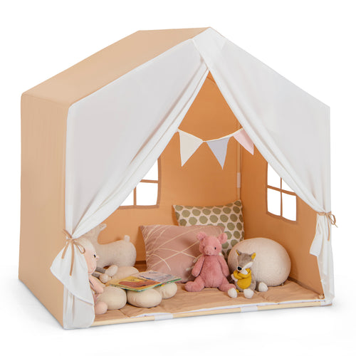Kids Play Tent, With Washable Cotton Mat And Flag Banner, Orange