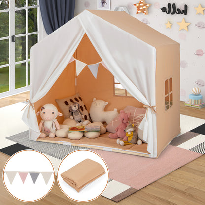 Kid's Play Tent with Washable Cotton Mat and Flag Banner, Orange Play Tents & Playhouse at Gallery Canada