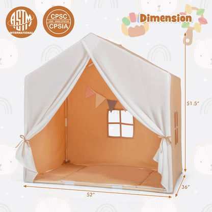 Kid's Play Tent with Washable Cotton Mat and Flag Banner, Orange Play Tents & Playhouse at Gallery Canada