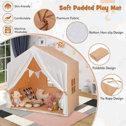 Kid's Play Tent with Washable Cotton Mat and Flag Banner, Orange Play Tents & Playhouse at Gallery Canada