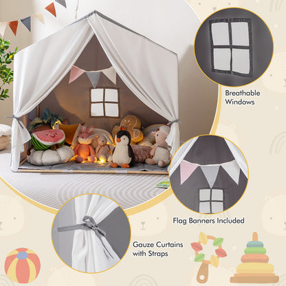 Kid's Play Tent with Washable Cotton Mat and Flag Banner, Gray Play Tents & Playhouse at Gallery Canada