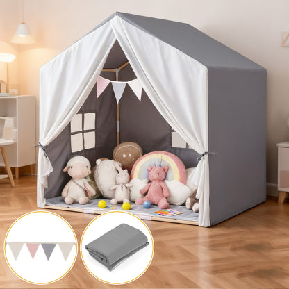 Kid's Play Tent with Washable Cotton Mat and Flag Banner, Gray Play Tents & Playhouse at Gallery Canada