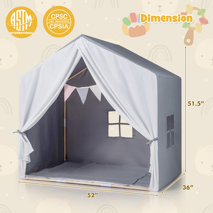 Kid's Play Tent with Washable Cotton Mat and Flag Banner, Gray Play Tents & Playhouse at Gallery Canada