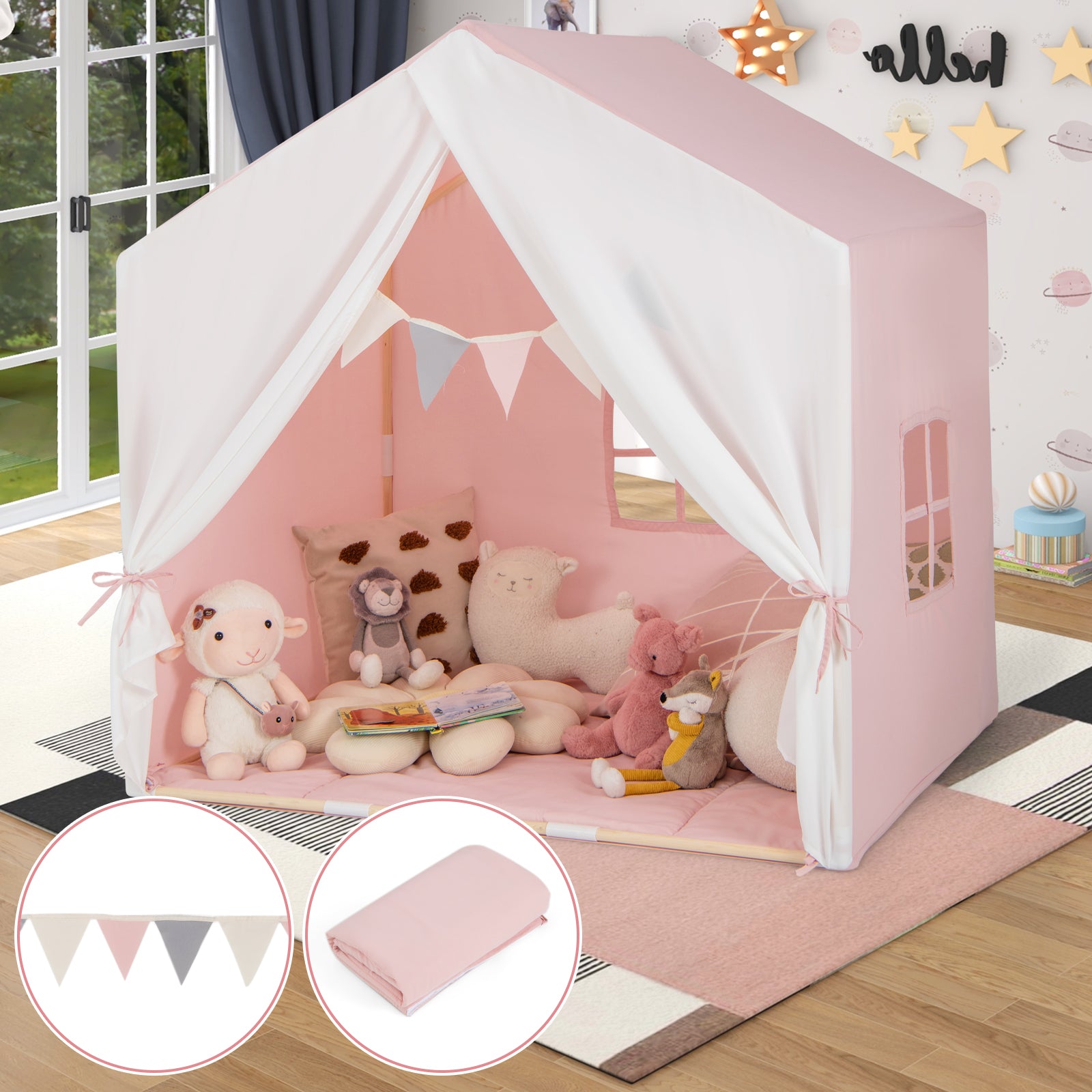 Kid's Play Tent with Washable Cotton Mat and Flag Banner, Pink Play Tents & Playhouse at Gallery Canada