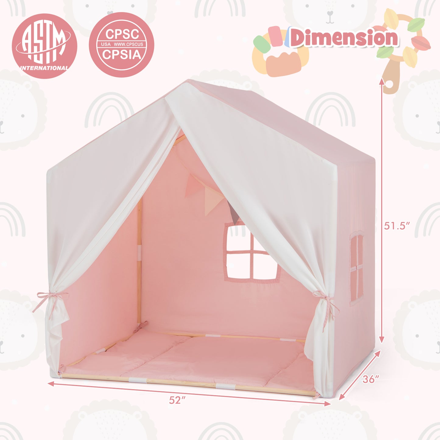 Kid's Play Tent with Washable Cotton Mat and Flag Banner, Pink Play Tents & Playhouse at Gallery Canada