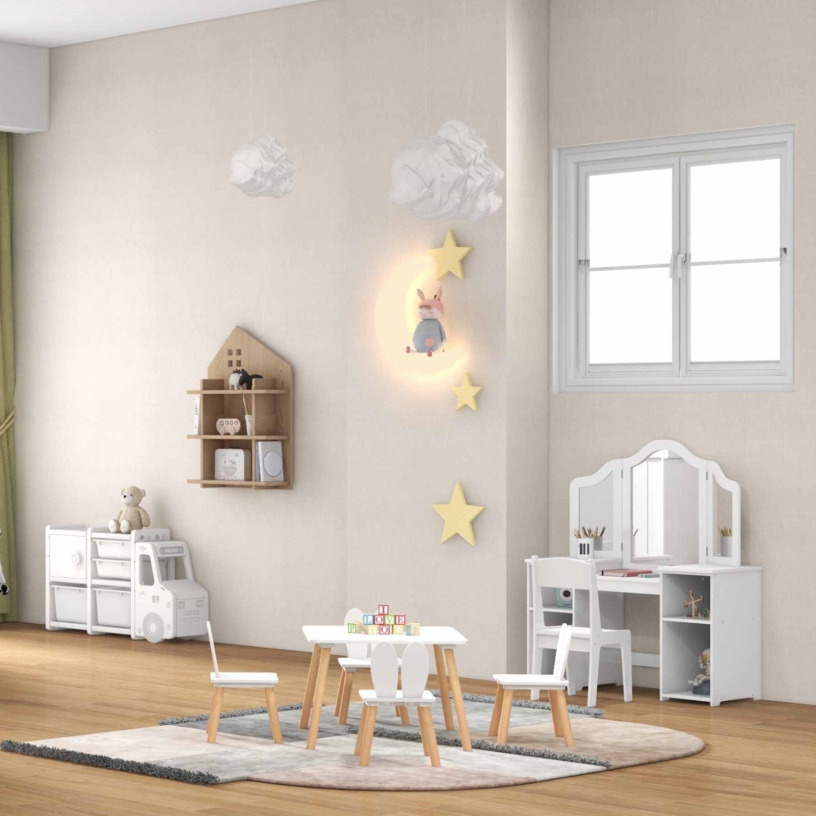 Kid's Room Bundle: Bed Frame + Kids Table and Chairs Set + Toddler Truck Storage Organizer + Kids Vanity Dressing Table Toddler & Kids Furniture at Gallery Canada