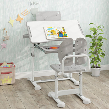 Kid's Study Desk and Chair Set with Tilt Desktop and Book Stand, Gray Kids Table & Chair Sets at Gallery Canada