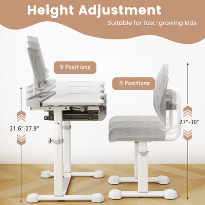 Kid's Study Desk and Chair Set with Tilt Desktop and Book Stand, Gray Kids Table & Chair Sets at Gallery Canada