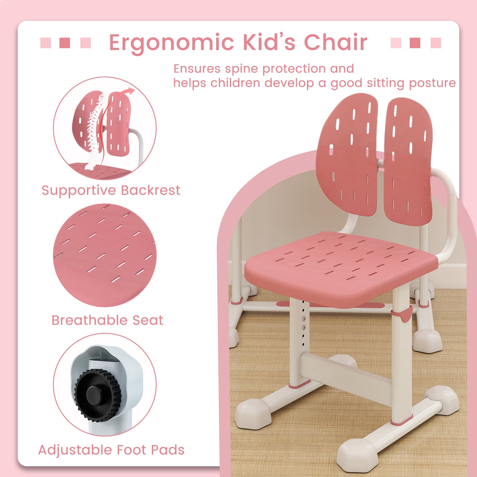 Kid's Study Desk and Chair Set with Tilt Desktop and Book Stand, Pink Kids Table & Chair Sets at Gallery Canada