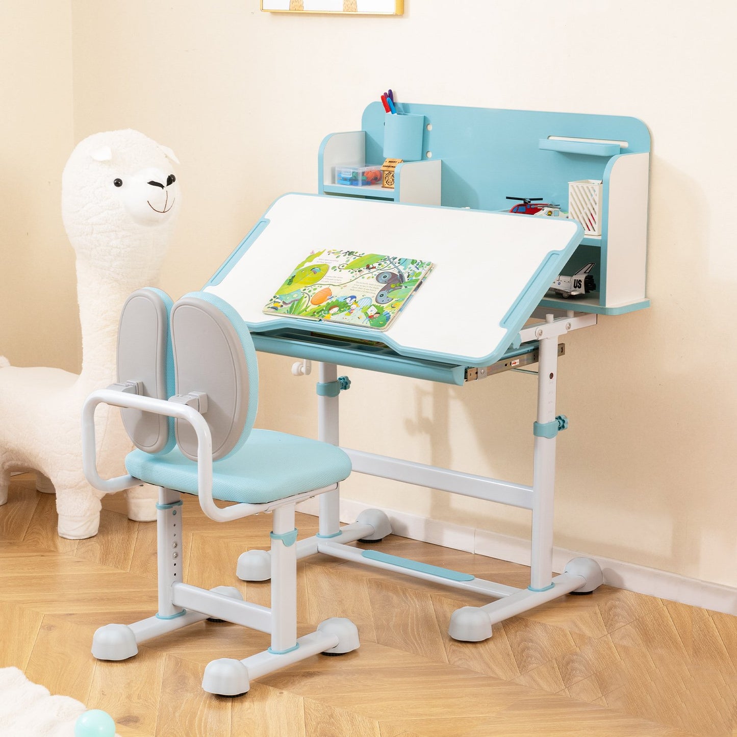 Kid's Study Desk and with Tilt Desktop and Pen Holder, Blue Kids Table & Chair Sets at Gallery Canada
