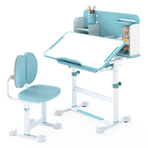 Kid's Study Desk and with Tilt Desktop and Pen Holder, Blue