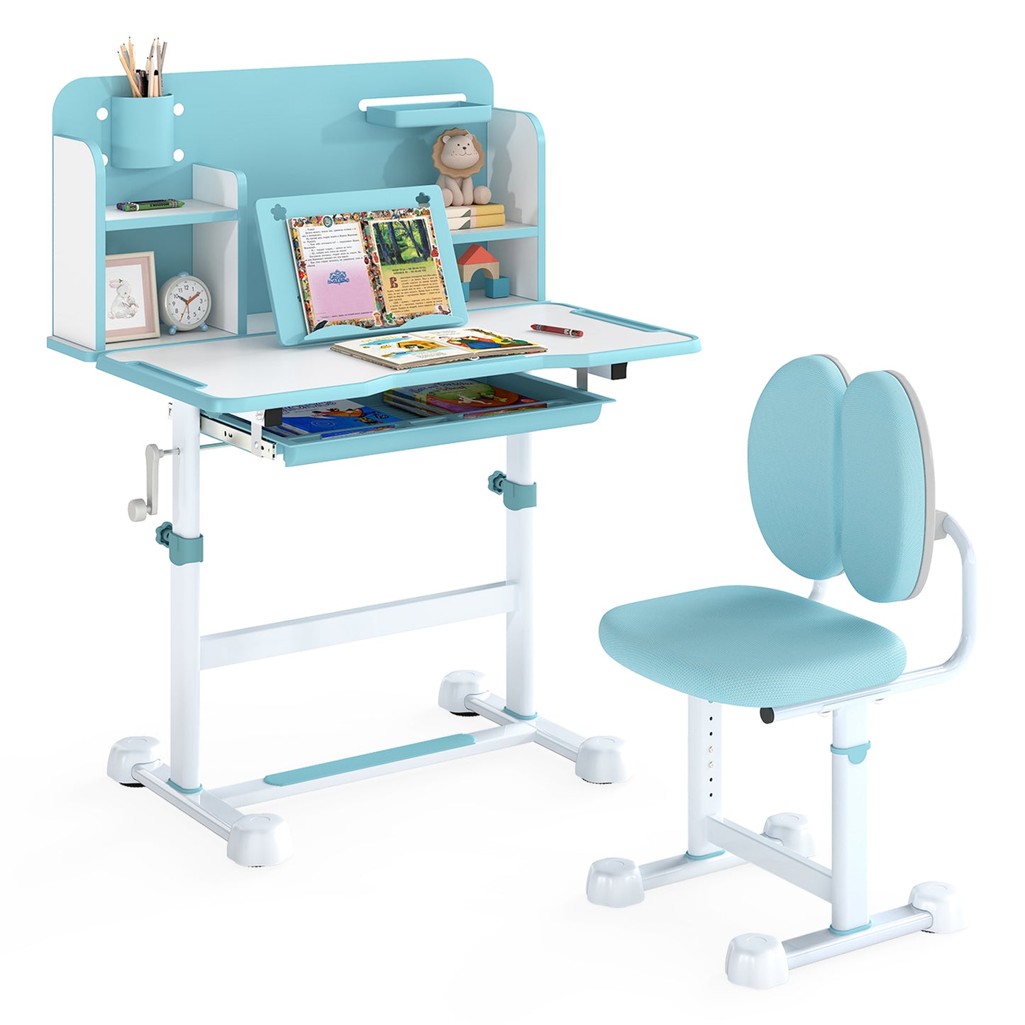 Kid's Study Desk and with Tilt Desktop and Pen Holder, Blue Kids Table & Chair Sets at Gallery Canada