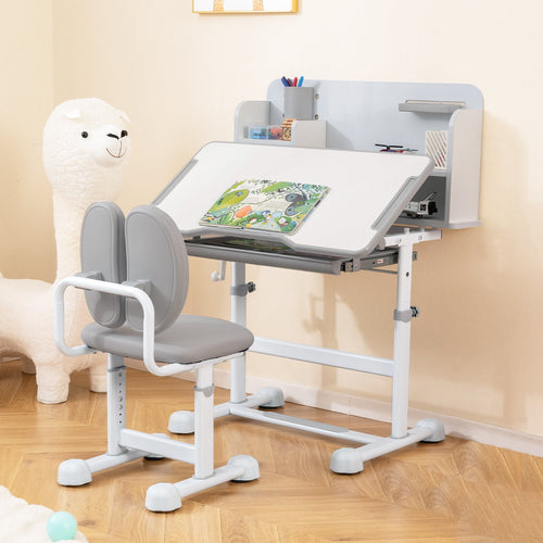 Kid's Study Desk and with Tilt Desktop and Pen Holder, Gray
