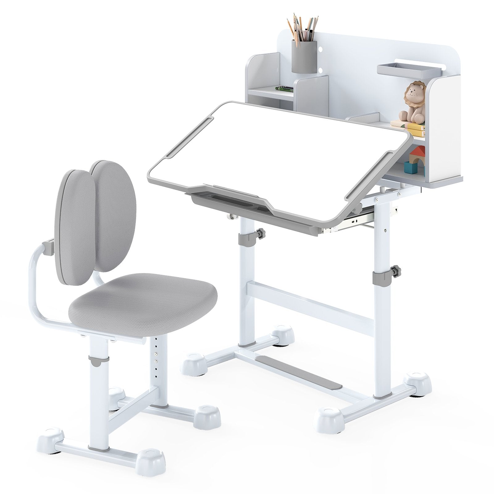 Kid's Study Desk and with Tilt Desktop and Pen Holder, Gray Kids Table & Chair Sets Gray at Gallery Canada