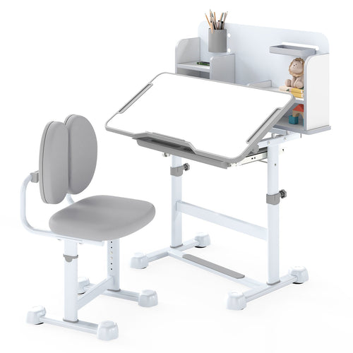 Kid's Study Desk and with Tilt Desktop and Pen Holder, Gray