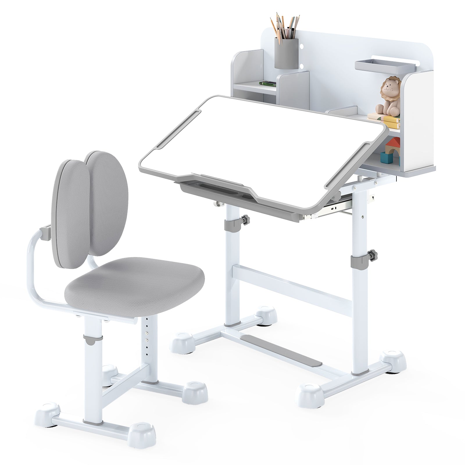 Kids Study Desk With Tilt Desktop, Pen Holder, Gray Kids Table & Chair Sets at Gallery Canada