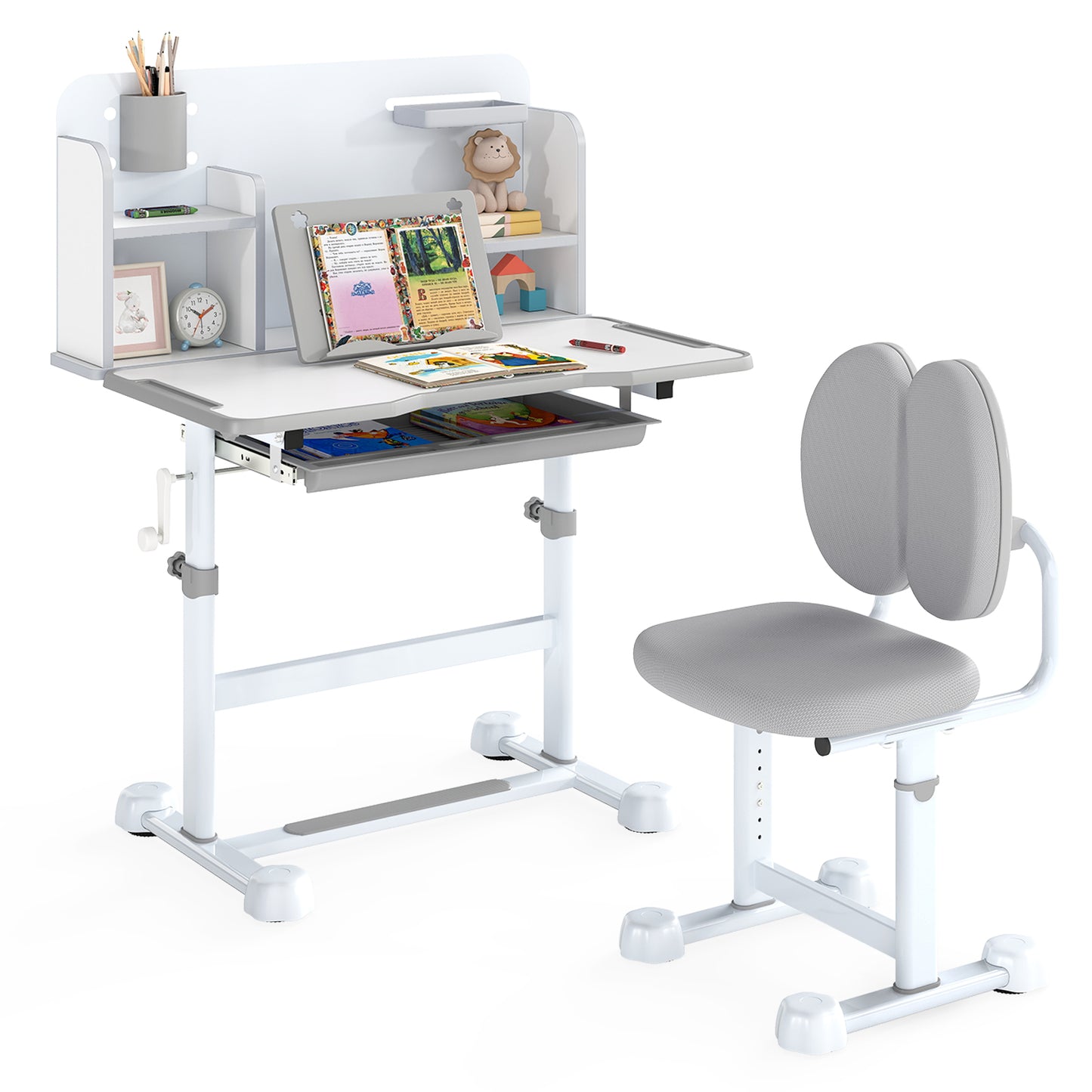 Kid's Study Desk and with Tilt Desktop and Pen Holder, Gray Kids Table & Chair Sets at Gallery Canada