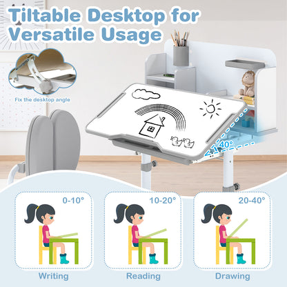 Kids Study Desk With Tilt Desktop, Pen Holder, Gray Kids Table & Chair Sets at Gallery Canada